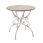 Table d'appoint ronde blanchie avec pieds en métal volutes, 1 personne