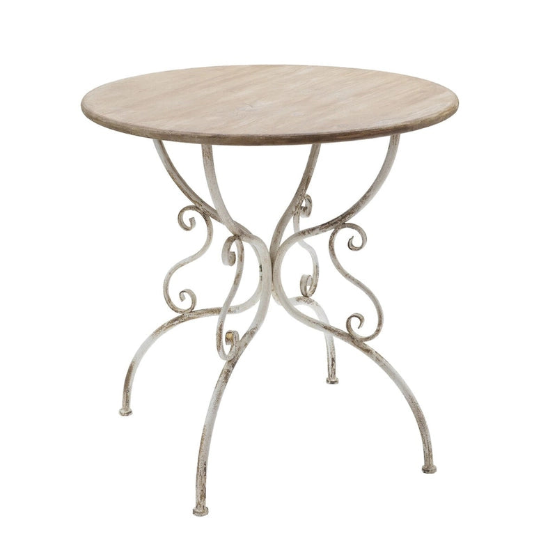 Table d'appoint ronde blanchie avec pieds en métal volutes, 1 personne