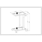 Table d'appoint en verre chromée et dorée en forme de C avec base en métal et roulettes, pour 1 personne