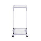 Table d'appoint en verre chromée et dorée en forme de C avec base en métal et roulettes, pour 1 personne