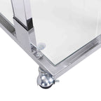Table d'appoint en verre chromée et dorée en forme de C avec base en métal et roulettes, pour 1 personne