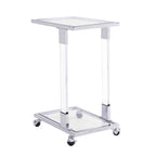 Table d'appoint en verre chromée et dorée en forme de C avec base en métal et roulettes, pour 1 personne