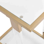 Table d'appoint en verre chromée et dorée en forme de C avec base en métal et roulettes, pour 1 personne