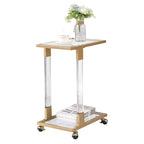 Table d'appoint en verre chromée et dorée en forme de C avec base en métal et roulettes, pour 1 personne