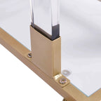 Table d'appoint en verre chromée et dorée en forme de C avec base en métal et roulettes, pour 1 personne