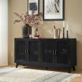 Noyer et noir | Buffet de 147 cm avec portes à treillis | Assemblage par 1 personne