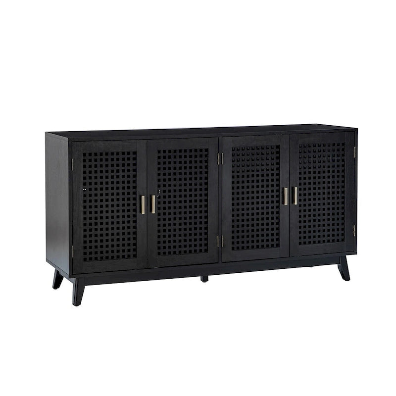 Noyer et noir | Buffet de 147 cm avec portes à treillis | Assemblage par 1 personne