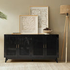 Noyer et noir | Buffet de 147 cm avec portes à treillis | Assemblage par 1 personne
