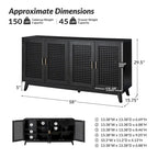 Noyer et noir | Buffet de 147 cm avec portes à treillis | Assemblage par 1 personne
