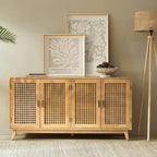 Noyer et noir | Buffet de 147 cm avec portes à treillis | Assemblage par 1 personne