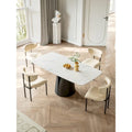 Table de salle à manger rectangulaire blanche pour 6, plateau en ardoise brillante, pied central