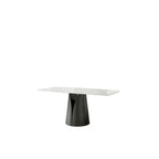 Table de salle à manger rectangulaire blanche pour 6, plateau en ardoise brillante, pied central