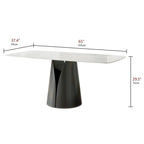 Table de salle à manger rectangulaire blanche pour 6, plateau en ardoise brillante, pied central