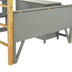 Lit mezzanine bicolore gris/blanc avec armoire de rangement et bureau pliant – Lit double/simple, 1 personne