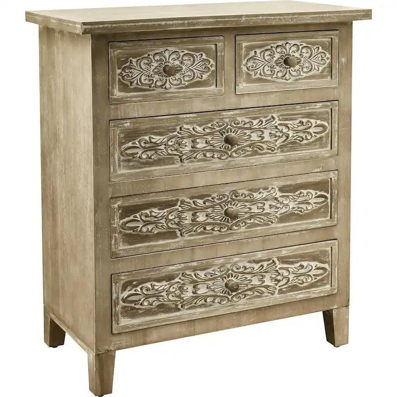 Meuble d'appoint 5 tiroirs brun antique, assemblage 1 personne