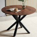 Table de salle à manger ronde avec pied central, marron/noir/blanc/marbre, 4 à 6 places