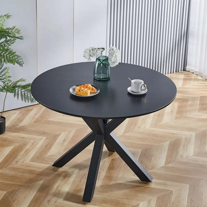 Table de salle à manger ronde avec pied central, marron/noir/blanc/marbre, 4 à 6 places