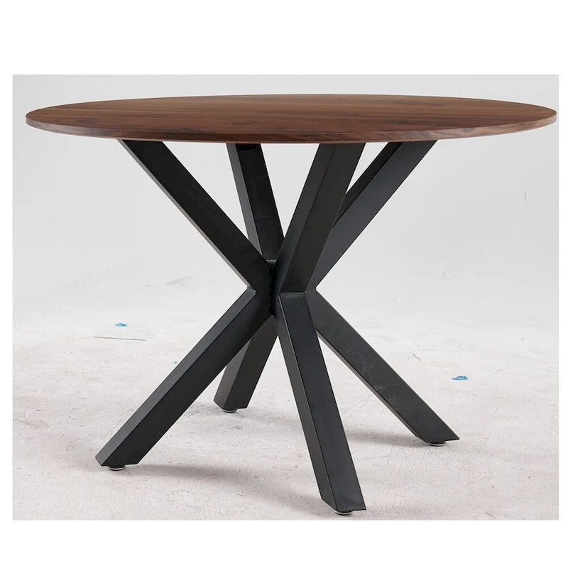 Table de salle à manger ronde avec pied central, marron/noir/blanc/marbre, 4 à 6 places