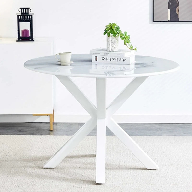 Table de salle à manger ronde avec pied central, marron/noir/blanc/marbre, 4 à 6 places