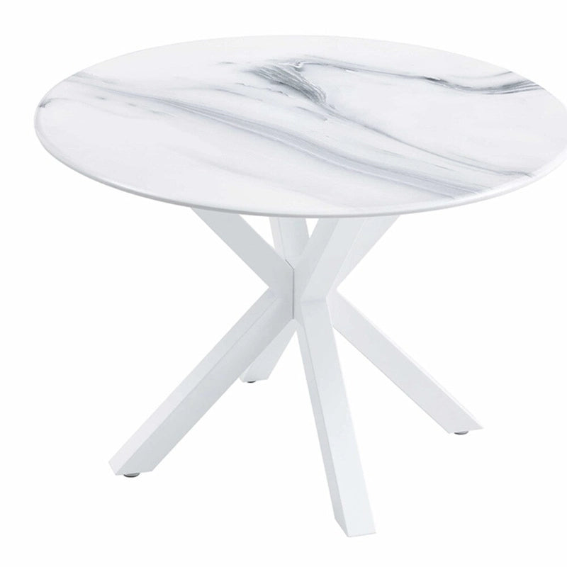 Table de salle à manger ronde avec pied central, marron/noir/blanc/marbre, 4 à 6 places