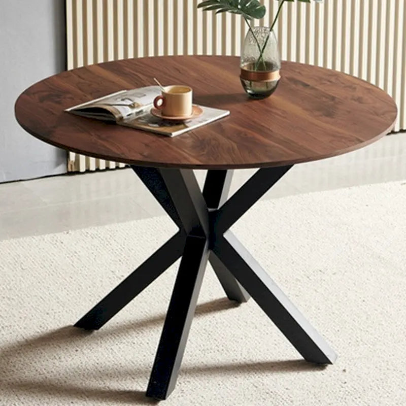 Table de salle à manger ronde avec pied central, marron/noir/blanc/marbre, 4 à 6 places
