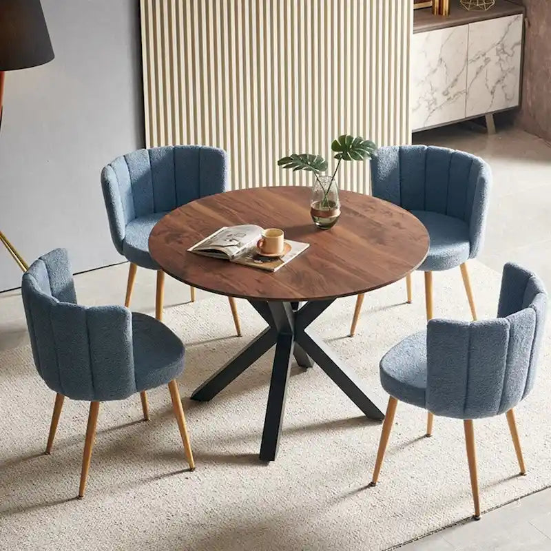 Table de salle à manger ronde avec pied central, marron/noir/blanc/marbre, 4 à 6 places