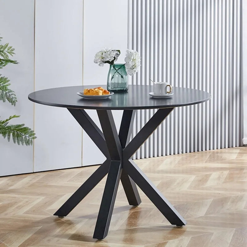 Table de salle à manger ronde avec pied central, marron/noir/blanc/marbre, 4 à 6 places