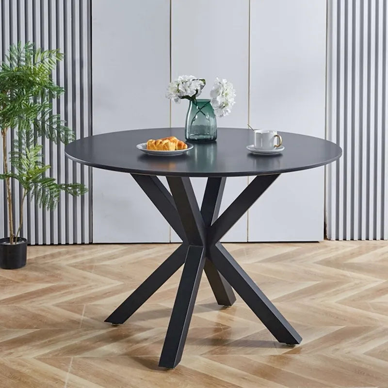 Table de salle à manger ronde avec pied central, marron/noir/blanc/marbre, 4 à 6 places