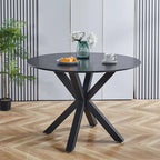 Table de salle à manger ronde avec pied central, marron/noir/blanc/marbre, 4 à 6 places