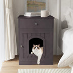 Meuble cache-litière marron avec tiroir, style table d'appoint, pour 1 chat