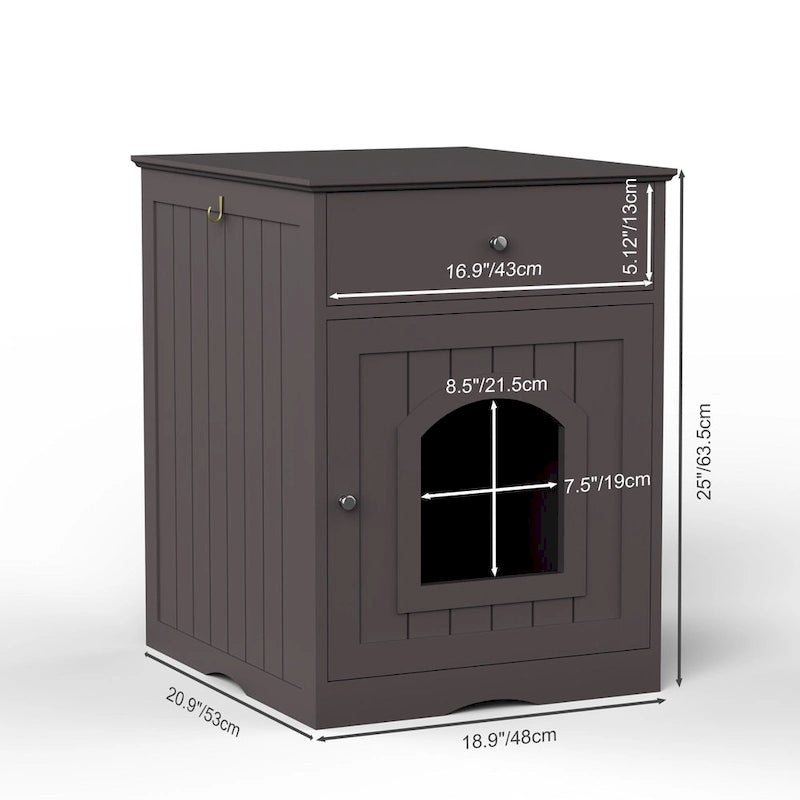 Meuble cache-litière marron avec tiroir, style table d'appoint, pour 1 chat