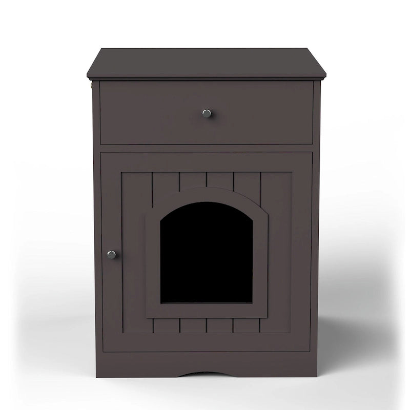 Meuble cache-litière marron avec tiroir, style table d'appoint, pour 1 chat