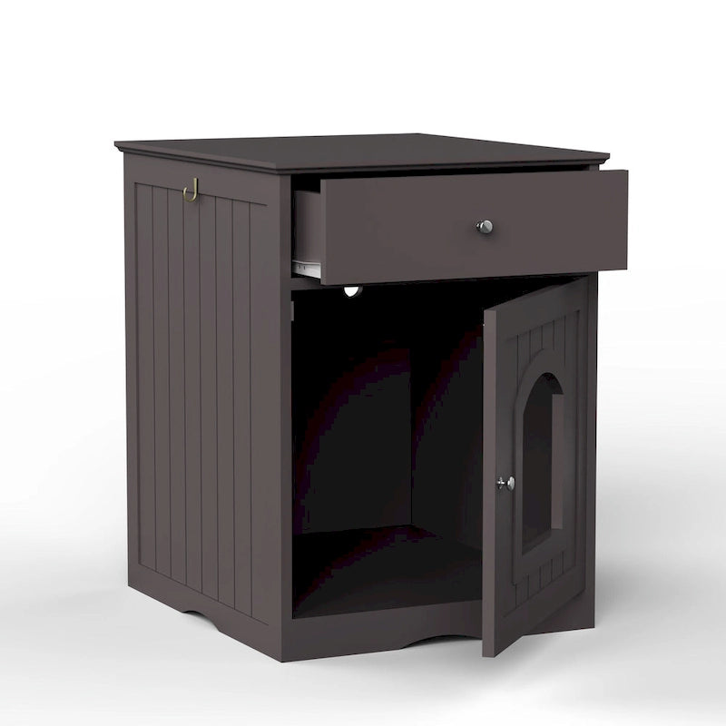 Meuble cache-litière marron avec tiroir, style table d'appoint, pour 1 chat
