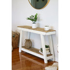 Console avec plateau en bois de récupération et structure en A de style aztèque blanc, 1 personne
