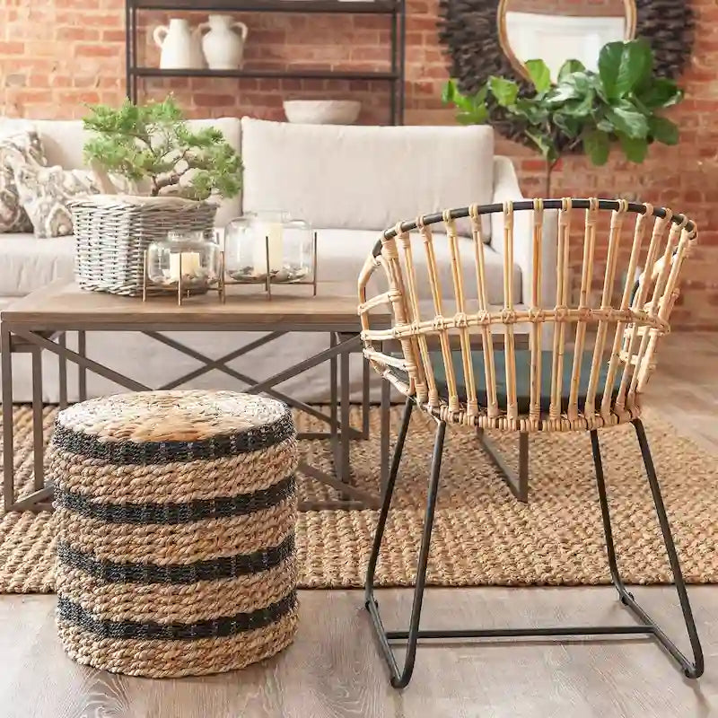 Table d'appoint ronde tissée à rayures marron et noires, style bohème, 1 place