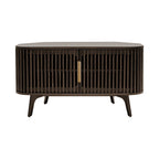 Meuble TV d'angle en noyer foncé et laiton – Style Mid-Century, Assemblage par 1 personne