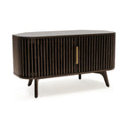 Meuble TV d'angle en noyer foncé et laiton – Style Mid-Century, Assemblage par 1 personne