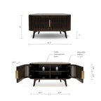 Meuble TV d'angle en noyer foncé et laiton – Style Mid-Century, Assemblage par 1 personne