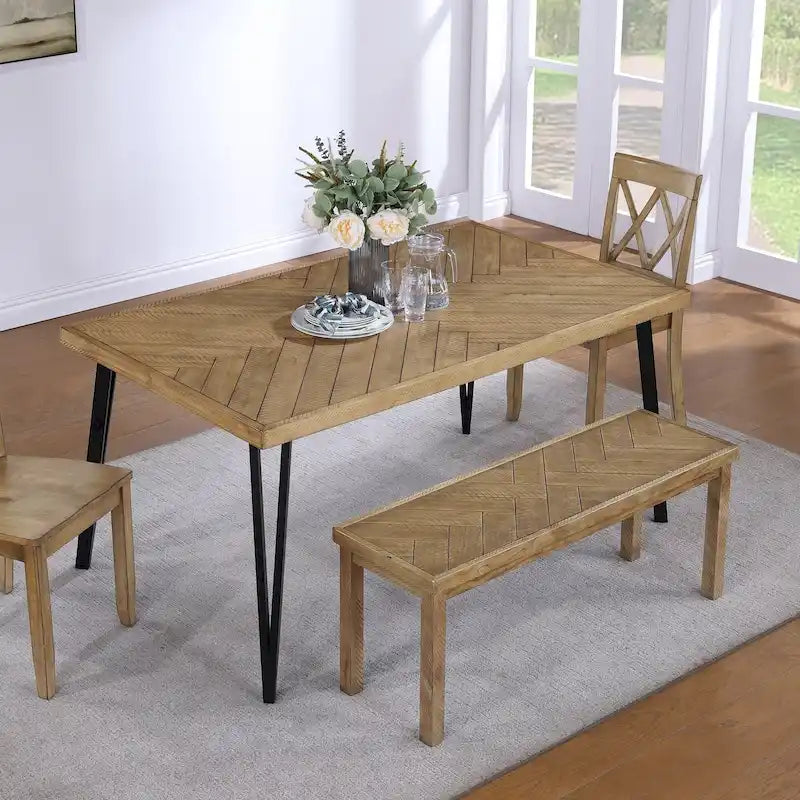 Banc en bois Chevron naturel/gris, 112 cm, 2 places