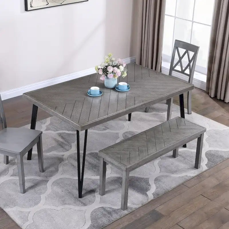 Banc en bois Chevron naturel/gris, 112 cm, 2 places