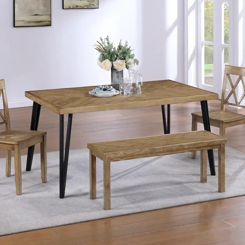Banc en bois Chevron naturel/gris, 112 cm, 2 places