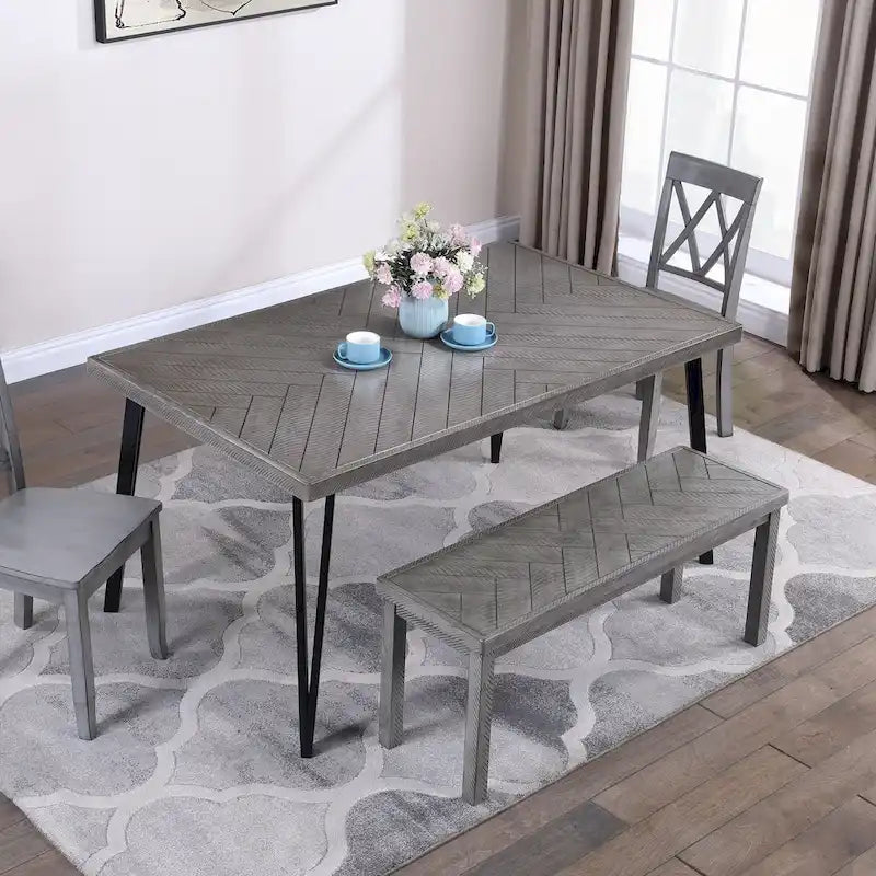 Banc en bois Chevron naturel/gris, 112 cm, 2 places