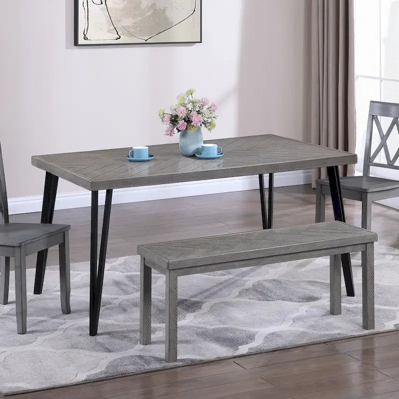 Banc en bois Chevron naturel/gris, 112 cm, 2 places