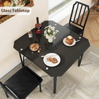Table à manger en verre trempé noir, style chanfreiné, 2/4 places