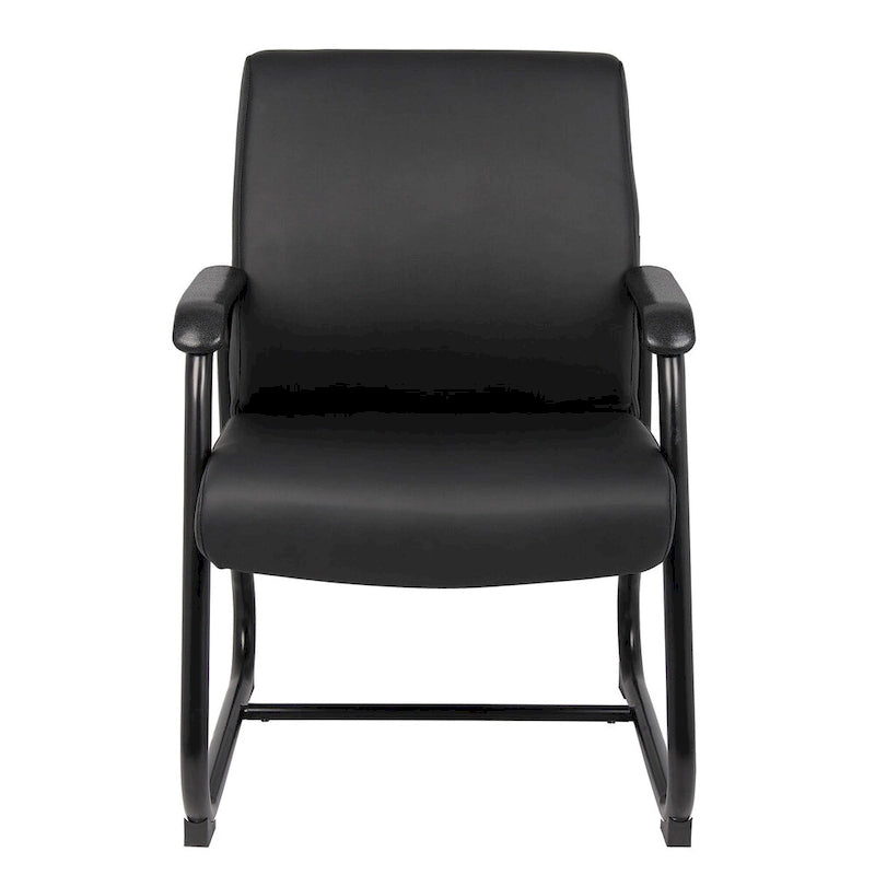 Chaise visiteur en vinyle noir antimicrobien, piètement luge, une place