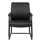 Chaise visiteur en vinyle noir antimicrobien, piètement luge, une place