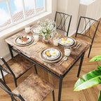 Ensemble table à manger marron 4 personnes, style industriel, MDF et cadre en acier