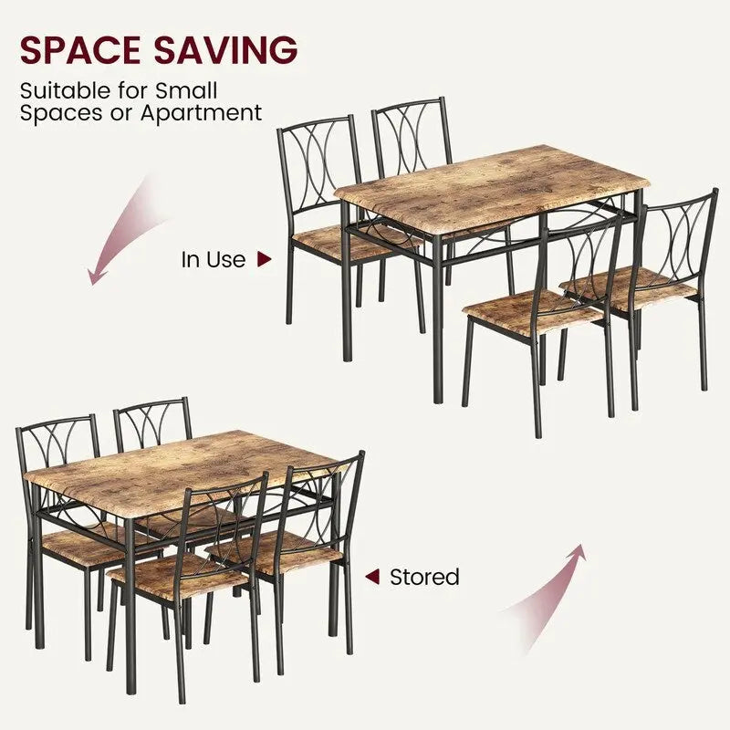Ensemble table à manger marron 4 personnes, style industriel, MDF et cadre en acier