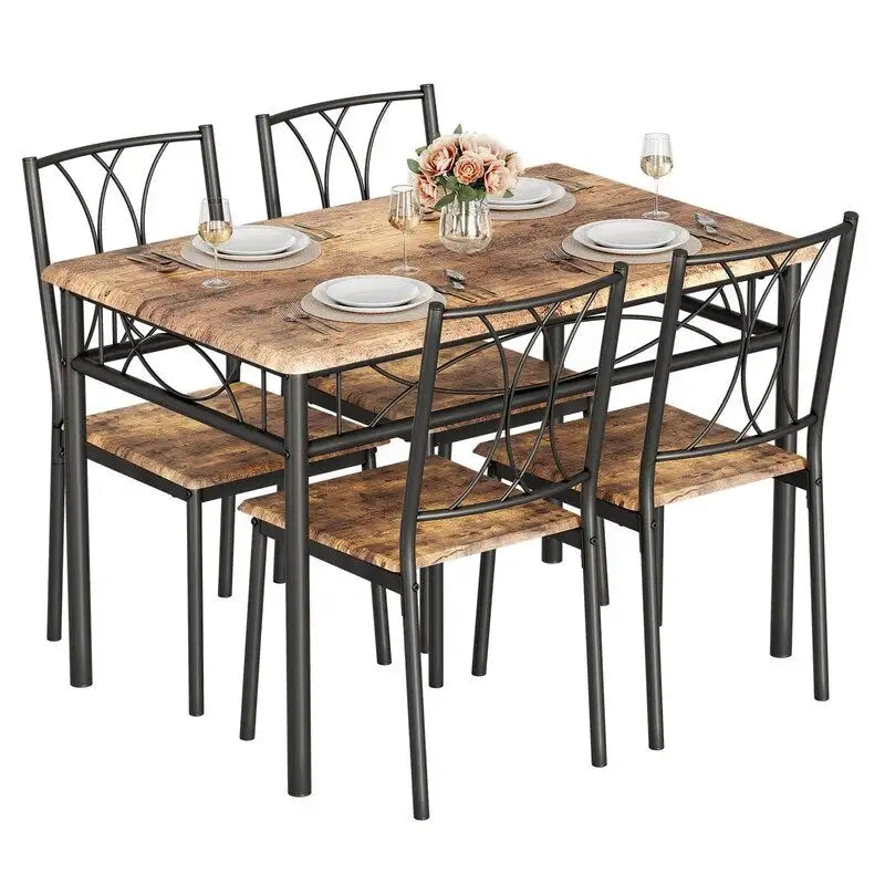 Ensemble table à manger marron 4 personnes, style industriel, MDF et cadre en acier