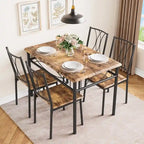 Ensemble table à manger marron 4 personnes, style industriel, MDF et cadre en acier